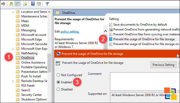Disable OneDrive with Local Group Policy Editor