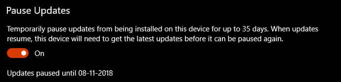 Pause Windows 10 Updates