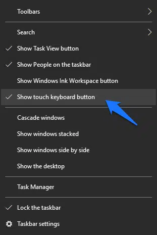 Show touch keyboard button