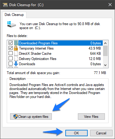 Clean up system files Windows 10