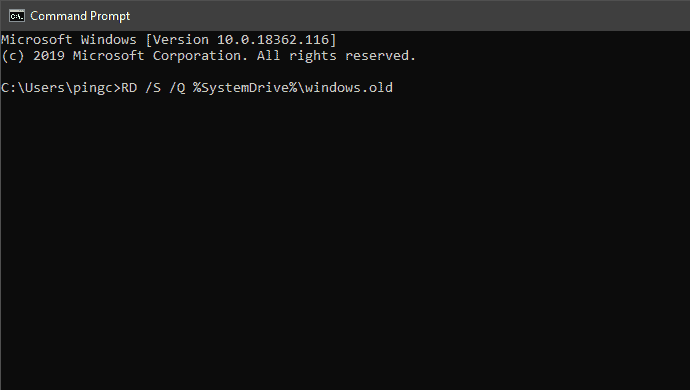 Delete Windows.old using CMD