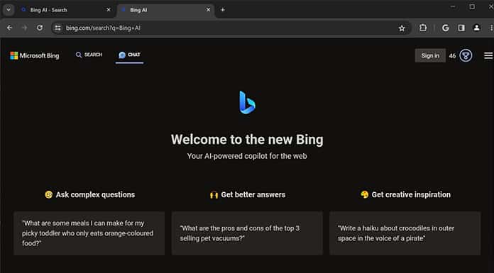 Bing AI Google Chrome