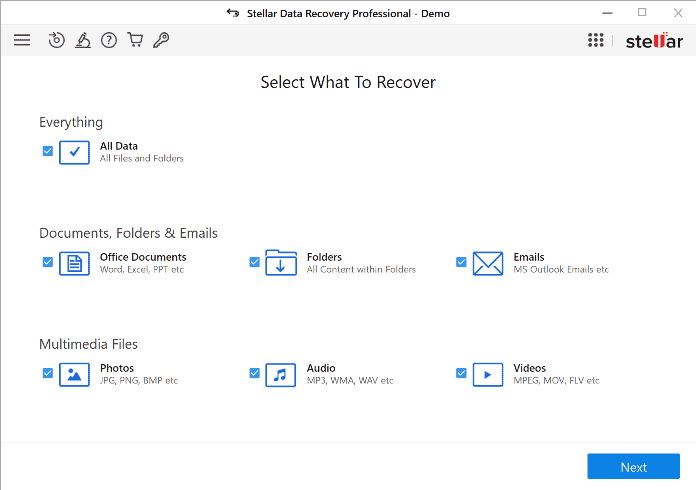 Stellar Data Recovery Select File Types